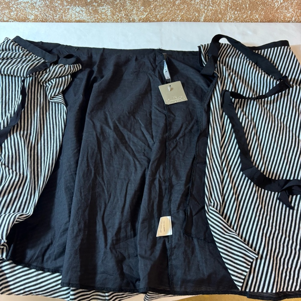 Anthropologie Poleci Wrap Around Skirt Striped Tie Thru Lined Black White Size L - Picture 8 of 13